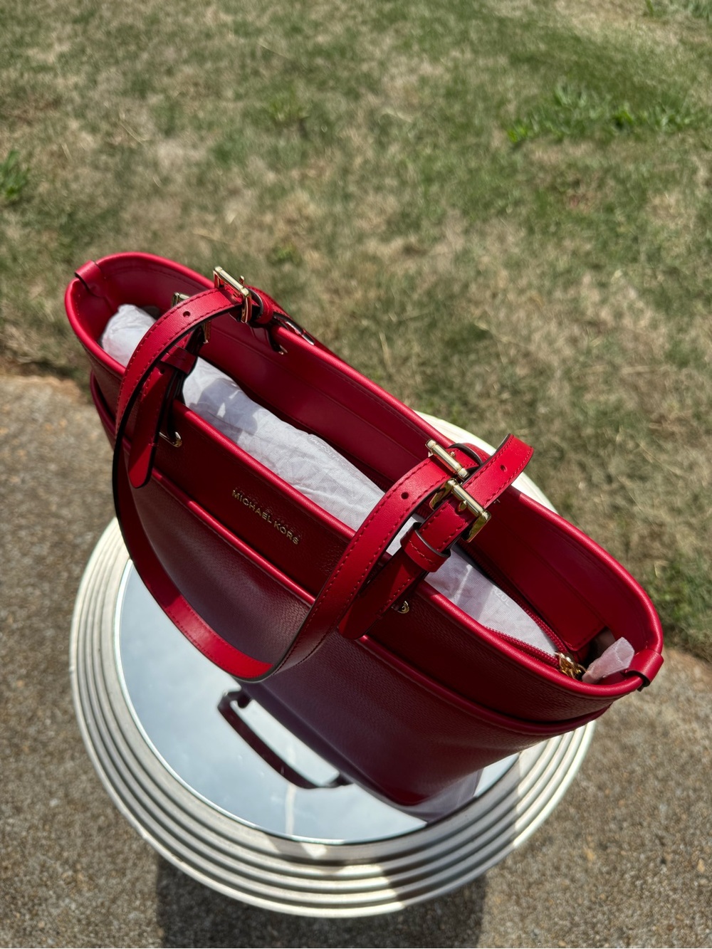 Michael Kors Red Pebbled Leather Tote - Picture 3 of 6